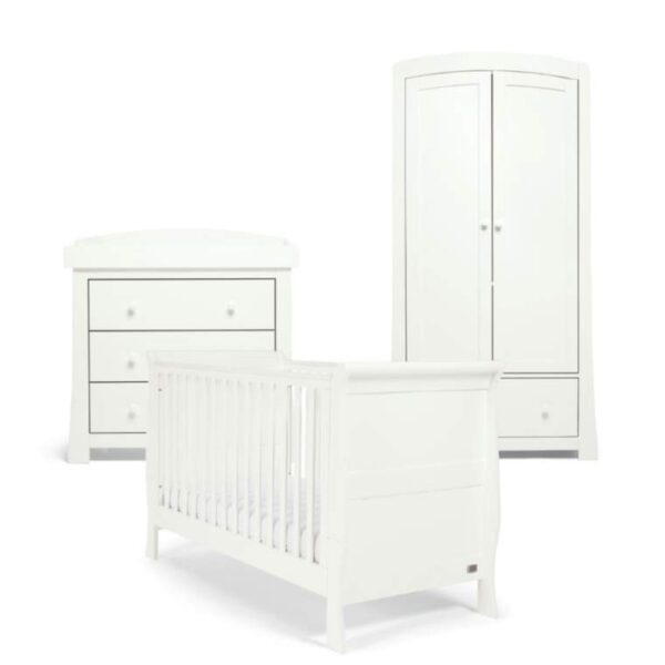 Mamas & Papas Mia 3 Piece Sleigh Cotbed Furniture Set – White – FREE SPRUNG MATTRESS