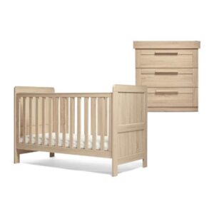 Mamas & Papas Atlas 2 Piece Nursery Furniture Set with Adjustable Cot to Toddler Bed & Dresser Light Oak